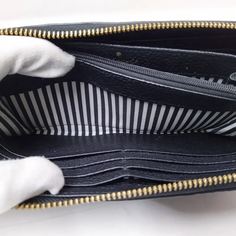 Kate Spade New York Black Pebbled Zip Around Credit Card Long Wallet